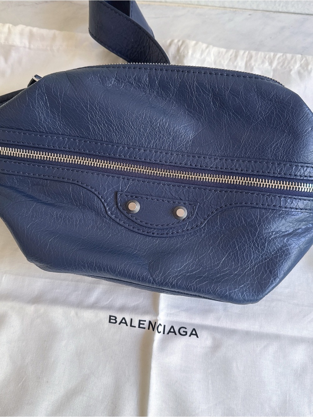 EUC Balenciaga Navy Leather Crossbody Belt Bag Belt Bag